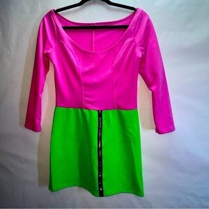 Hot Barbie pink green color block mini dress size medium juniors